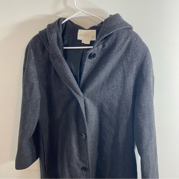 Andrea 100% Wool Hooded Maxi Trench Pea Coat Sz 16 Button Down Jacket - Picture 3 of 11